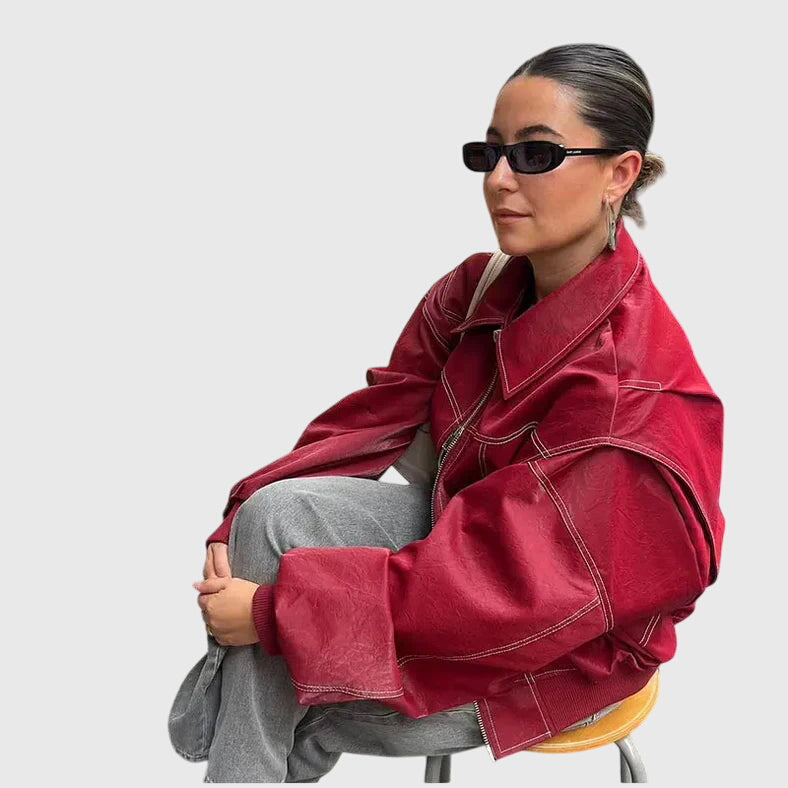 Faye™ - Giacca in pelle oversize